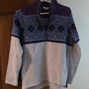 Orvis Women's Quarter Zip Up Sweater - Gray and Purple Geometric Pattern